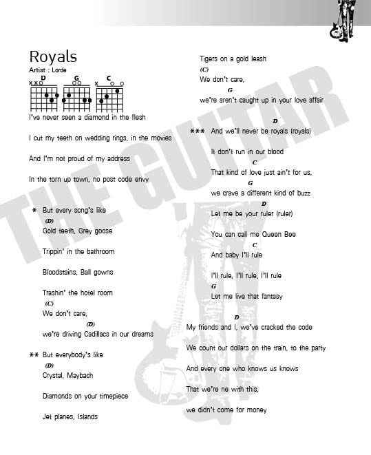 Royals : Lorde (คอร์ดเพลง) - The Guitar Mag